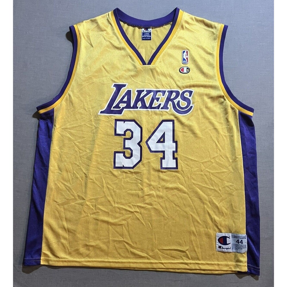 Vintage Los Angeles Lakers Shaquille Shaq O'Neal Champion Jersey Mens 44 Yellow